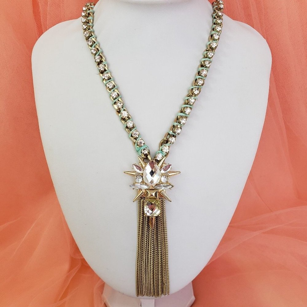 BAUBLEBAR Gold Tone Rhinestone Chain Pendant Necklace 24" long